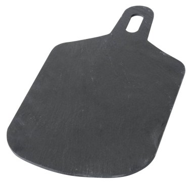 Yuvarlak köşeli dikdörtgen siyah tahta ve beyaz arka planda bir deliği olan bir kol izole edilmiştir.