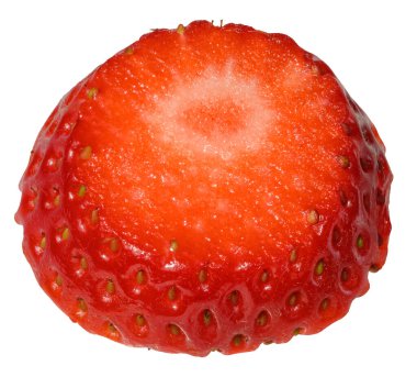 İzole edilmiş arka planda olgun kırmızı çilek parçası