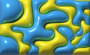 Mavi ve sarı hacim şekilli soyut arkaplan organik desen oluşturuyor. 3B resimleme