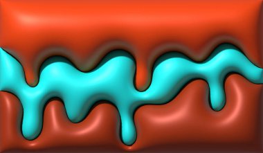 Açık mavi renkli dalgalı şekillerin zengin turuncu bir yüzeye, parlak bir dokuya ve hacimli bir görünüme sahip soyut çizimler. 3B resimleme