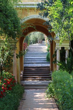 Saint-Jean-Cap-Ferrat, France - July 29, 2021: Gardens of Villa Ephrussi Rothschild on the Saint-Jean-Cap-Ferrat peninsula on the French Riviera clipart