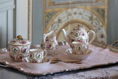 Saint-Jean-Cap-Ferrat, France - July 29, 2021: Beautiful Sevres porcelain in the interiors of the famous villa Ephrussi Rothschild on the Saint-Jean-Cap-Ferrat peninsula clipart