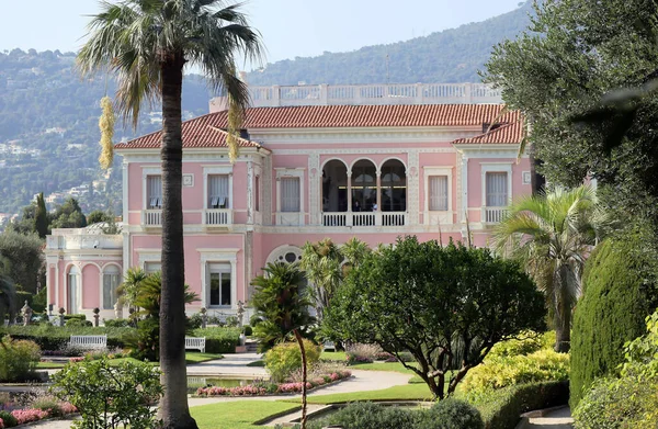 Saint-Jean-Cap-Ferrat, France - July 29, 2021: Famous Villa Ephrussi Rothschild on the Saint-Jean-Cap-Ferrat peninsula on the French Riviera