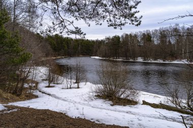 Winter view of the Chyornaya Rechka (Black River), a small river in Saint Petersburg, which flows into the Great Nevka, a branch of the Neva.