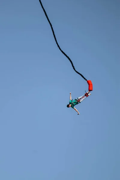 Bungee Jumping Great Height While Connected Large Elastic Cord — Stock Photo, Image