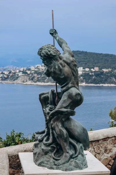 Saint Jean Cap Ferrat Francia Junio 2023 Estatua Poseidón Junto —  Fotos de Stock