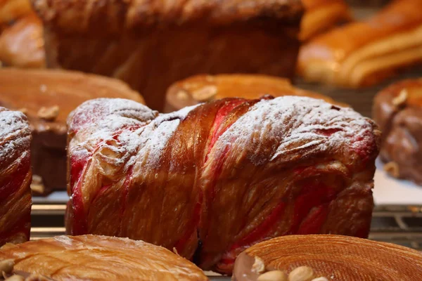 Close Fresh Beautiful French Pastries Bakery Showcase — Stock Photo, Image