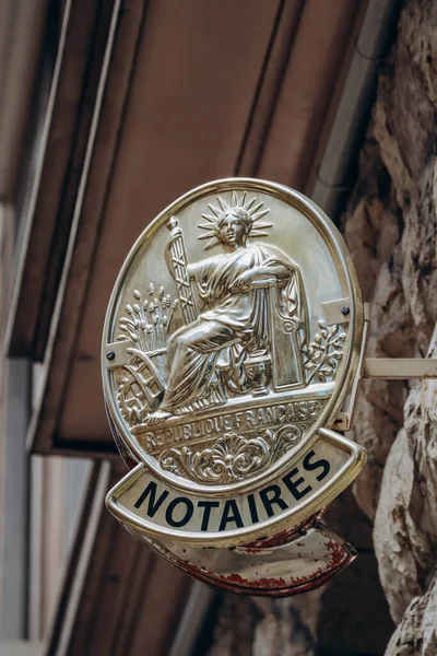 Niza Francia Junio 2023 Señal Notarial Colgada Fachada Edificio Una — Foto de Stock