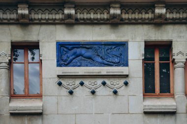 Close up of the historic facade of Thermes des Domes (well being cures, thermal spa) in Vichy, France clipart