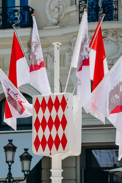 Monako Monako Června 2023 Monacký Erb Vlajky Počest 100 Výročí — Stock fotografie