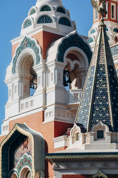 Close Facaden Kupler Den Russisk Ortodokse Katedral Nice Nicholas Ortodokse - Stock-foto