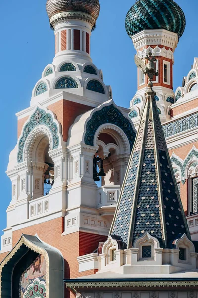 Gros Plan Sur Façade Les Dômes Cathédrale Orthodoxe Russe Nice — Photo