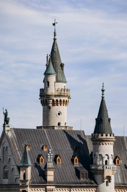 Güney Almanya, Bavyera 'daki ünlü Neuschwanstein Kalesi' nin yakın görüntüsü