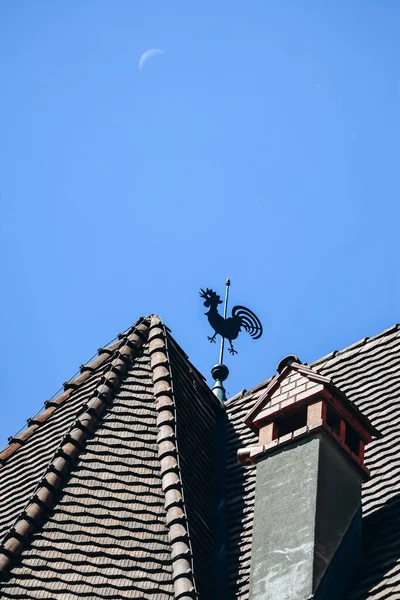 Rooftop Liechtenstein Old Weather Vane Shape Rooster — Stock Photo, Image