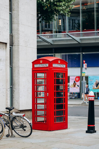 Iconic red telephone boxes in central London