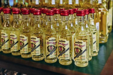 Antwerp, Belçika - 22 Ekim 2023: İksir d 'Anvers, düzinelerce bitki ve bitki içeren bir likör.