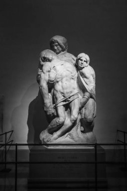 Florence, İtalya - 29 Aralık 2023: Palestrina Pieta by Michelangelo Buonarroti at The Galleria dell 'Accademia di Firenze, or 