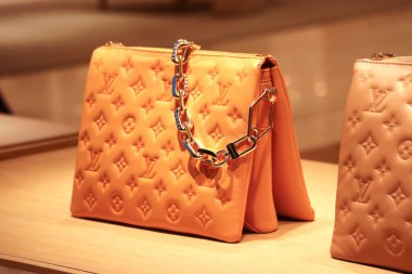 Floransa, İtalya - 29 Aralık 2023: Louis Vuitton, Floransa 'nın merkezindeki bir butik vitrininde çanta taşıyor.