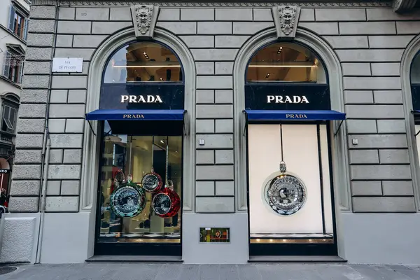 stock image Florence, Italy - 29 December, 2023: Facade of Prada boutique in the center of Florence, Italy