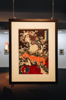 Nice, Fransa - 19 Kasım 2023: Roshi Ensei (Yan Qing the Gracious) Utagawa Yoshiharu 'nun 