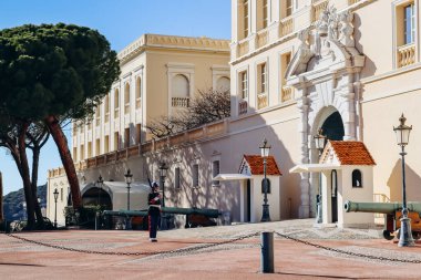 Monako, Monako - 20 Ocak 2024: Monako 'daki Prince' s Palace 'da muhafızlar