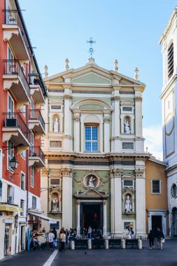 Nice, Fransa - 12 Kasım 2023: Güzel Katedral (Fransızca: Sainte-Reparate de Nice), Fransa 'nın güneyindeki Nice şehrinin eski bir katedrali..