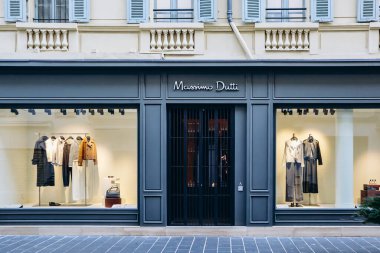 Nice, France - 28 January 2024: Facade of the Massimo Dutti boutique in the center of Nice clipart