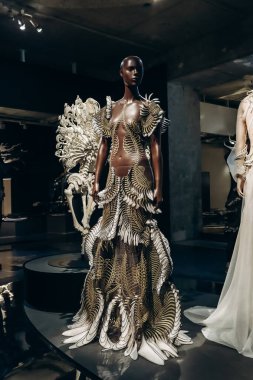 Paris, Fransa - 9 Mart 2024: Paris Dekoratif Sanatlar Müzesi 'nde moda tasarımcısı Iris van Herpen' in arşiv modelleri