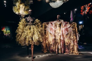 Paris, Fransa - 9 Mart 2024: Paris Dekoratif Sanatlar Müzesi 'nde moda tasarımcısı Iris van Herpen' in arşiv modelleri