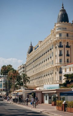 Cannes, France - August 1, 2024: View of the famous Carlton Hotel in Cannes on the Croisette clipart