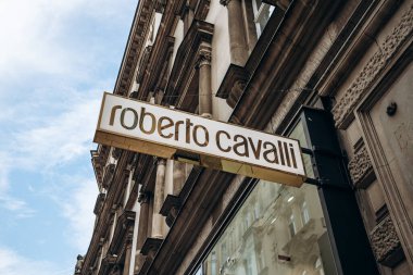 Vienna, Austria - August 5, 2024: The sign of the Roberto Cavalli boutique in the center of Vienna