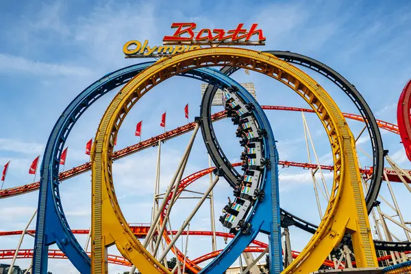 stock image Vienna, Austria - August 5, 2024: Roller coaster at the historic Prater amusement park in Vienna