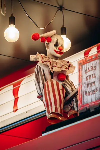 stock image Vienna, Austria - August 5, 2024: Horror house and evil clown attraction in Prater Park