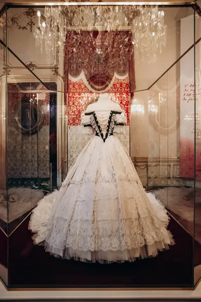 stock image Vienna, Austria - August 6, 2024: Empress Sisi's dress on display in her apartment in Vienna