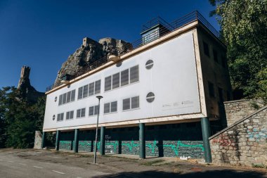 The amphitheater under Devin Castle in Bratislava, covered with scaffolding clipart