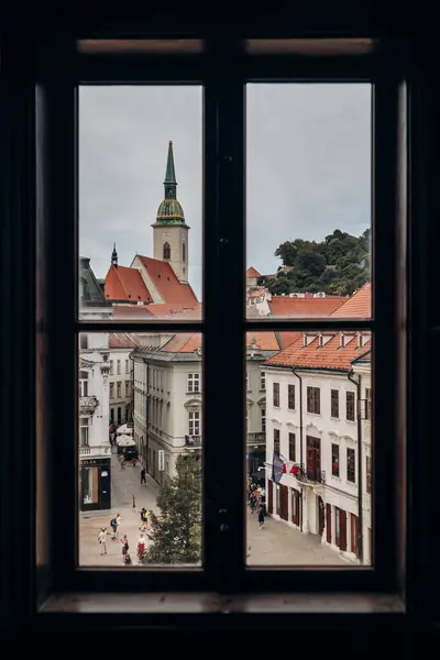 Stock image View of the center of Bratislava from the window of Old Town hall tower