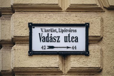 Budapest, Hungary - August 10, 2024: A typical street sign in central Budapest clipart