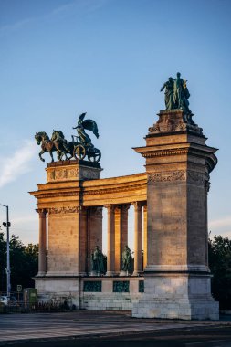 Budapest, Hungary - August 10, 2024: Heroes' Square in Budapest at sunset clipart