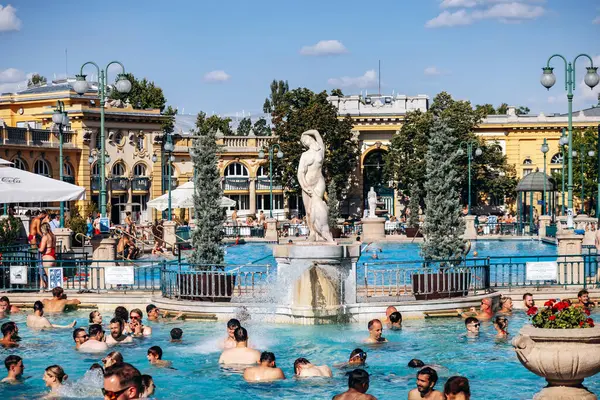 stock image Budapest, Hungary - August 10, 2024: Szechenyi Thermal Bath, one of the largest bath complexes of Europe in Budapest.