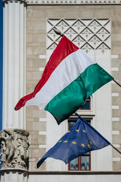 stock image Hungarian flag on the facade of a building in central Budapest