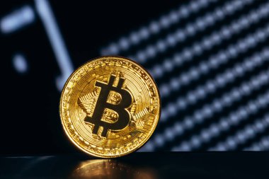 Bitcoin şifreleme madeni parası. Yakın plan.