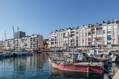 Toulon, France - July 10, 2024 : Constructivist buildings in Toulon on the seafront clipart