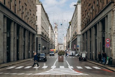 Turin, Italy - October 6, 2024: View of streets and architecture in the center of Turin clipart