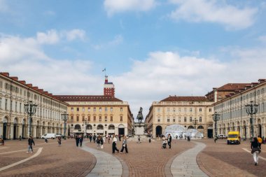 Turin, Italy - October 6, 2024: Piazza San Carlo, previously known as Piazza Reale, Piazza d'Armi, and Place Napoleon, one of the main city squares in Turin, Italy clipart