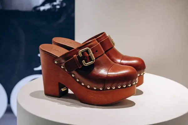 Nice, Fransa - 2 Kasım 2024: Chloe Jeannette Wedge Clog bir butik vitrininde