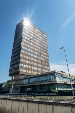 Zagreb, Croatia - August 15, 2024: Vecernji list, a soviet building in Zagreb, Central Croatia clipart