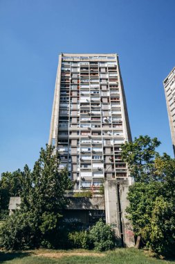 Zagreb, Hırvatistan - 15 Ağustos 2024: Rakete (Roketler), Zagreb 'de Richterovi Neboderi (Richter Gökdelenleri) olarak da bilinen Sovyet binaları. 1968 'de tamamlandı, eski Yugoslavya