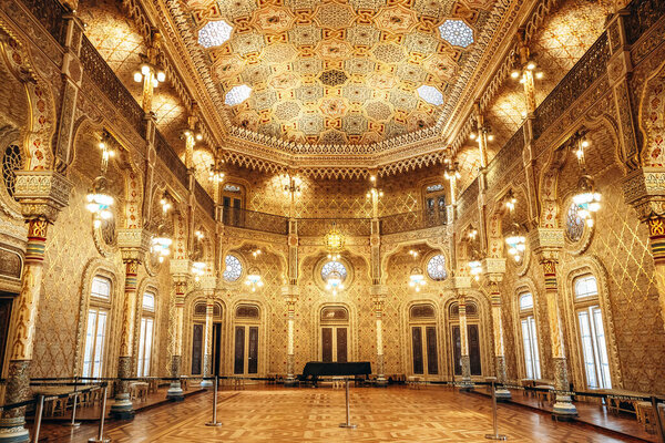 Porto, Portugal - December 28, 2024: Beautiful Interiors of the Palacio da Bolsa in Porto, Portugal