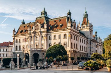 Ljubljana, Slovenya - 15 Ağustos 2024: Slovenya 'nın en eski ve en prestijli kurumlarından biri olan Ljubljana Üniversitesi' nin görüşü
