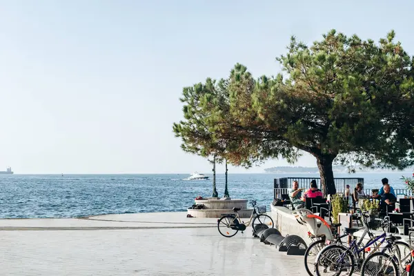 Koper, Slovenya - 16 Ağustos 2024: Koper 'deki Picturesque rıhtım gezisi